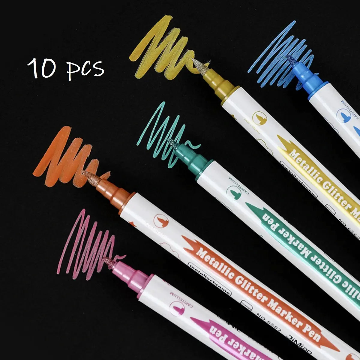 10pcs Metallic Glitter Dual Tip Marker Pens, with Brush And Fine nibs,