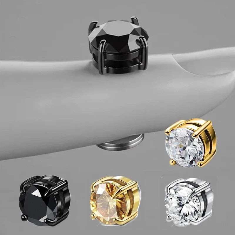 1Pairs Punk Round Zircon Magnetic Ear Stud Clip Earrings Non Piercing