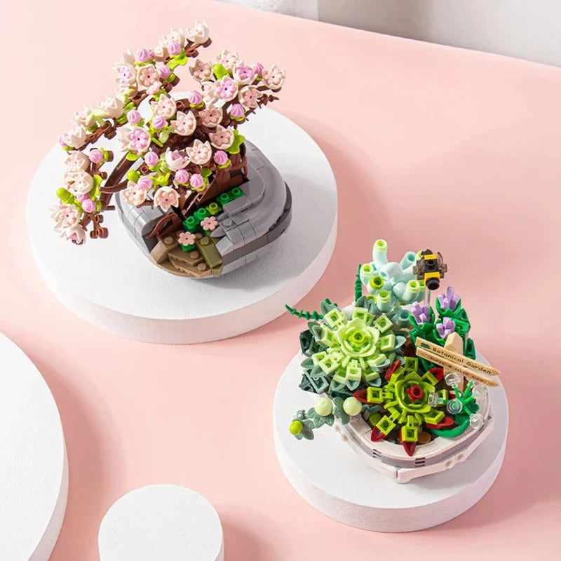 Mini Plant Bonsai Building Block Flower Plant Cherry Blossom Tree