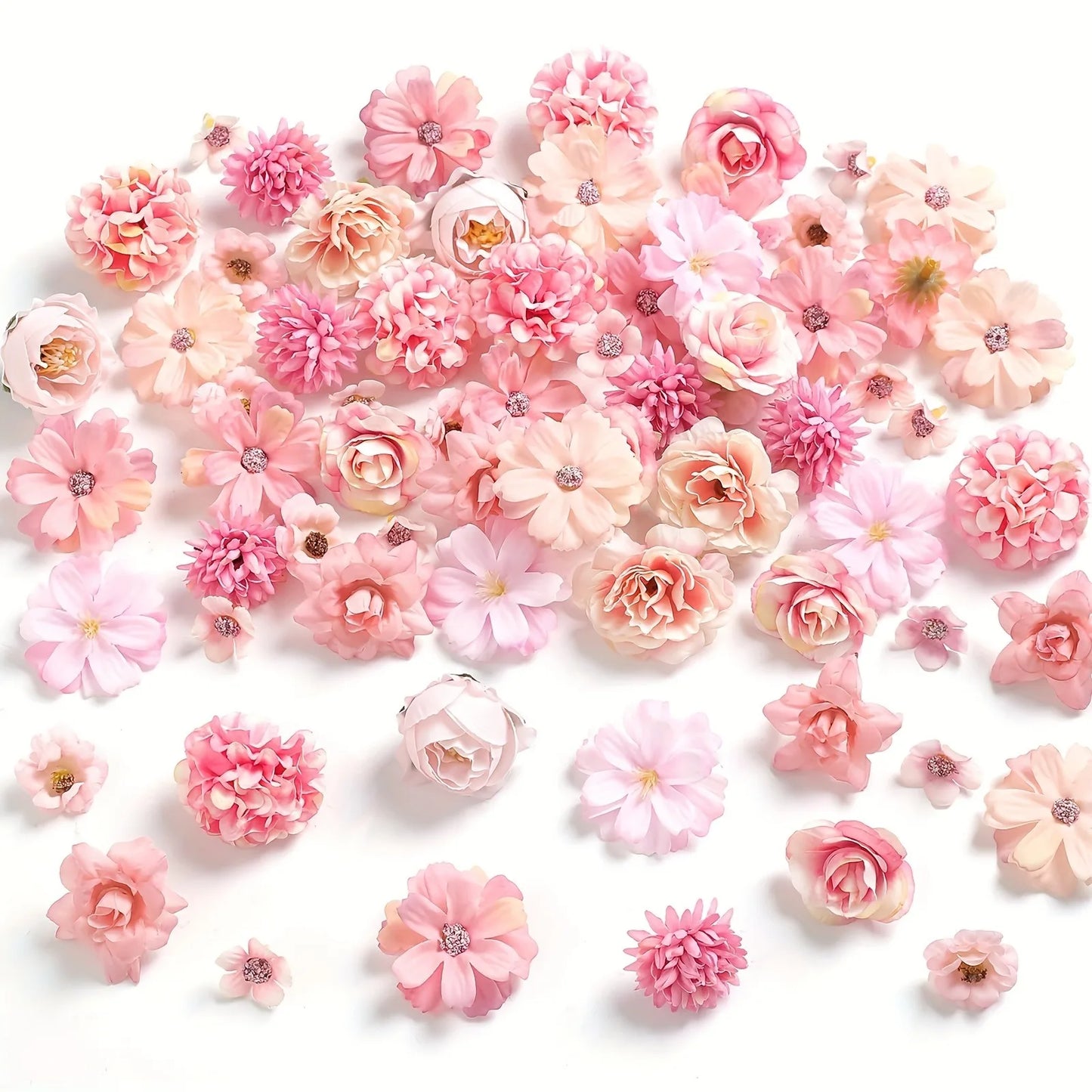 60Pcs Artificial Flowers Head Silk Rose Fake Flowers Home Decor Party
