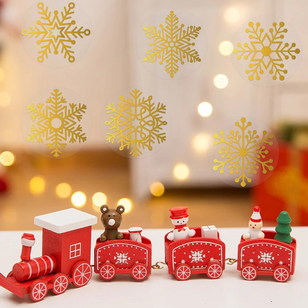 500pcs/Roll Golden Snowflake Christmas Stickers Transparent