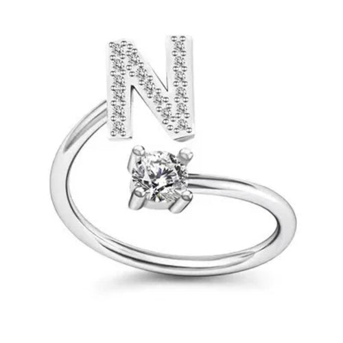 LATS Zircon Initial A-Z Letter Rings for Women Girl Adjustable Opening