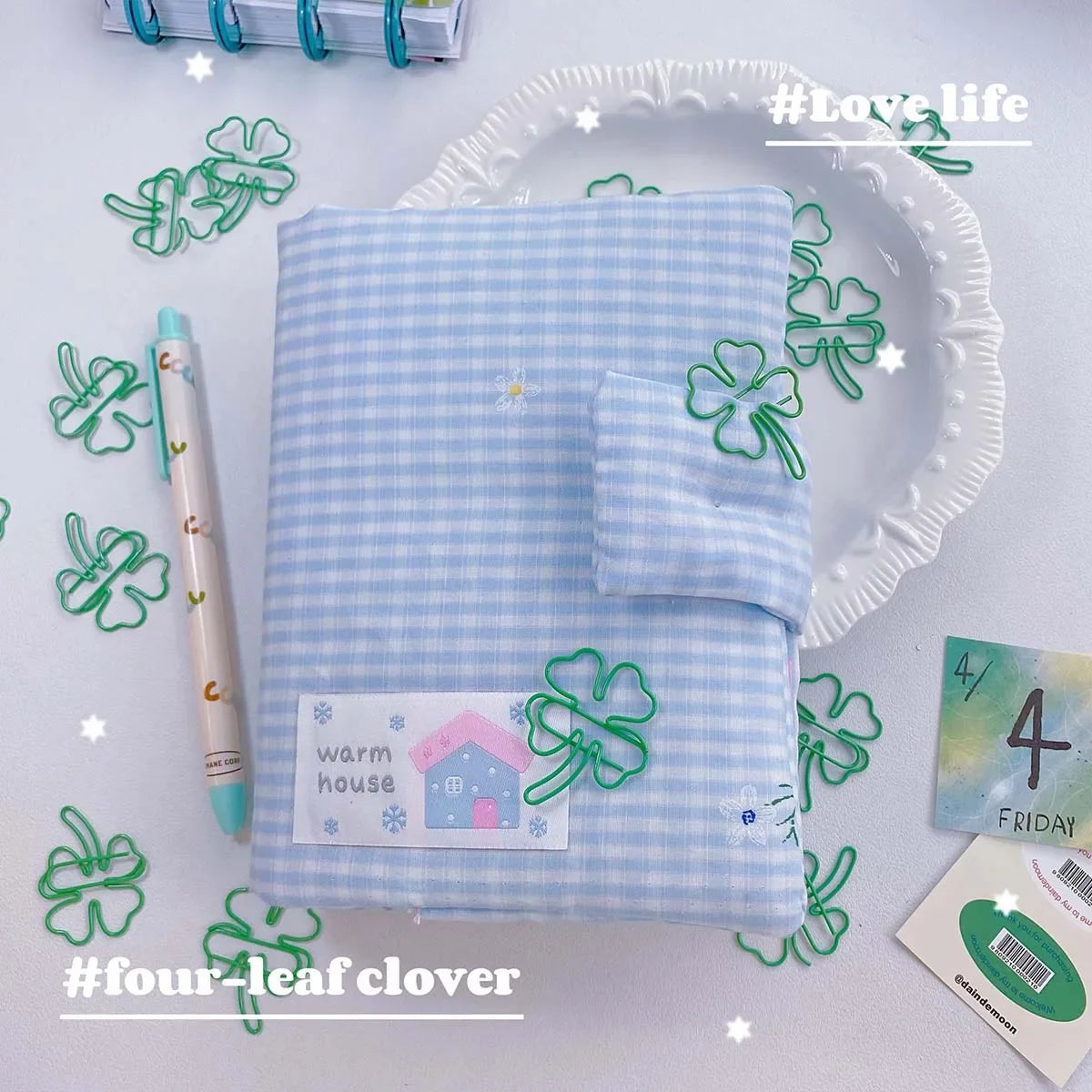 10pcs INS Style Paper Clips Lucky Four-Leaf Clover Bookmark Aesthetic