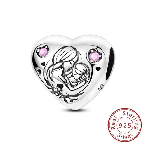 New Love Heart Shaped Charms 925 Sterling Silver Family Love