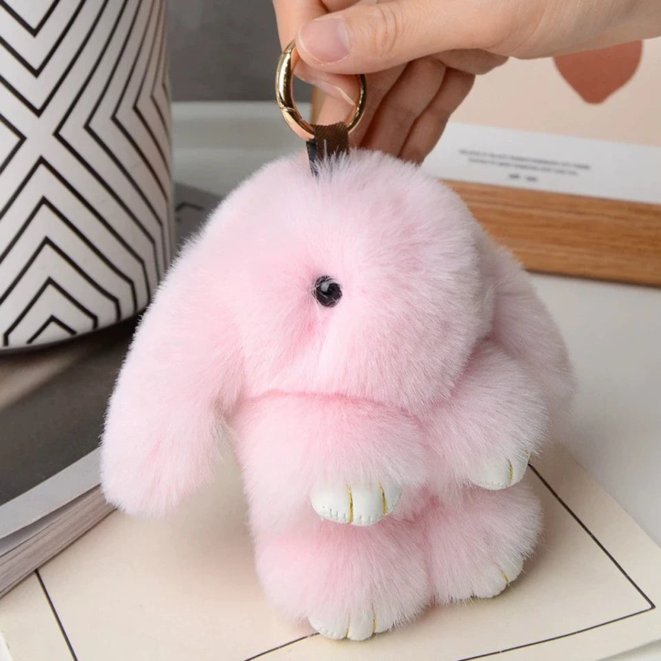 ZAKOL 15cm Fluffy Rabbit Fur Pompon Bunny Keychain Soft Cute Rabbit