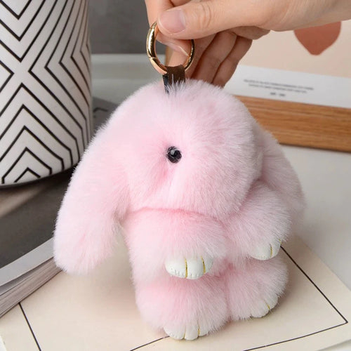 ZAKOL 15cm Fluffy Rabbit Fur Pompon Bunny Keychain Soft Cute Rabbit