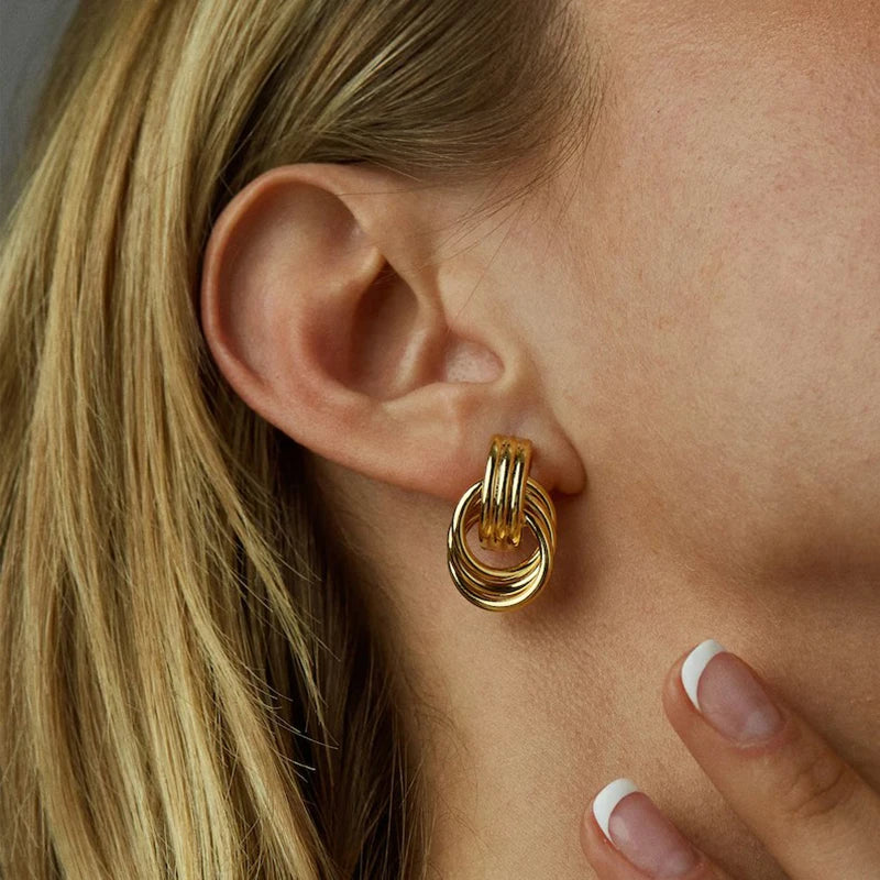 Fashion Glossy Three-Layer Textured Intersecting Knot Earrings for