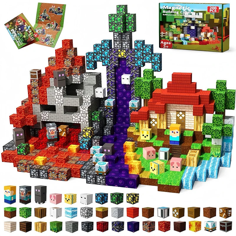 100-300pcs Magnetic Tiles Building Blocks Set,My World Figures Bricks,