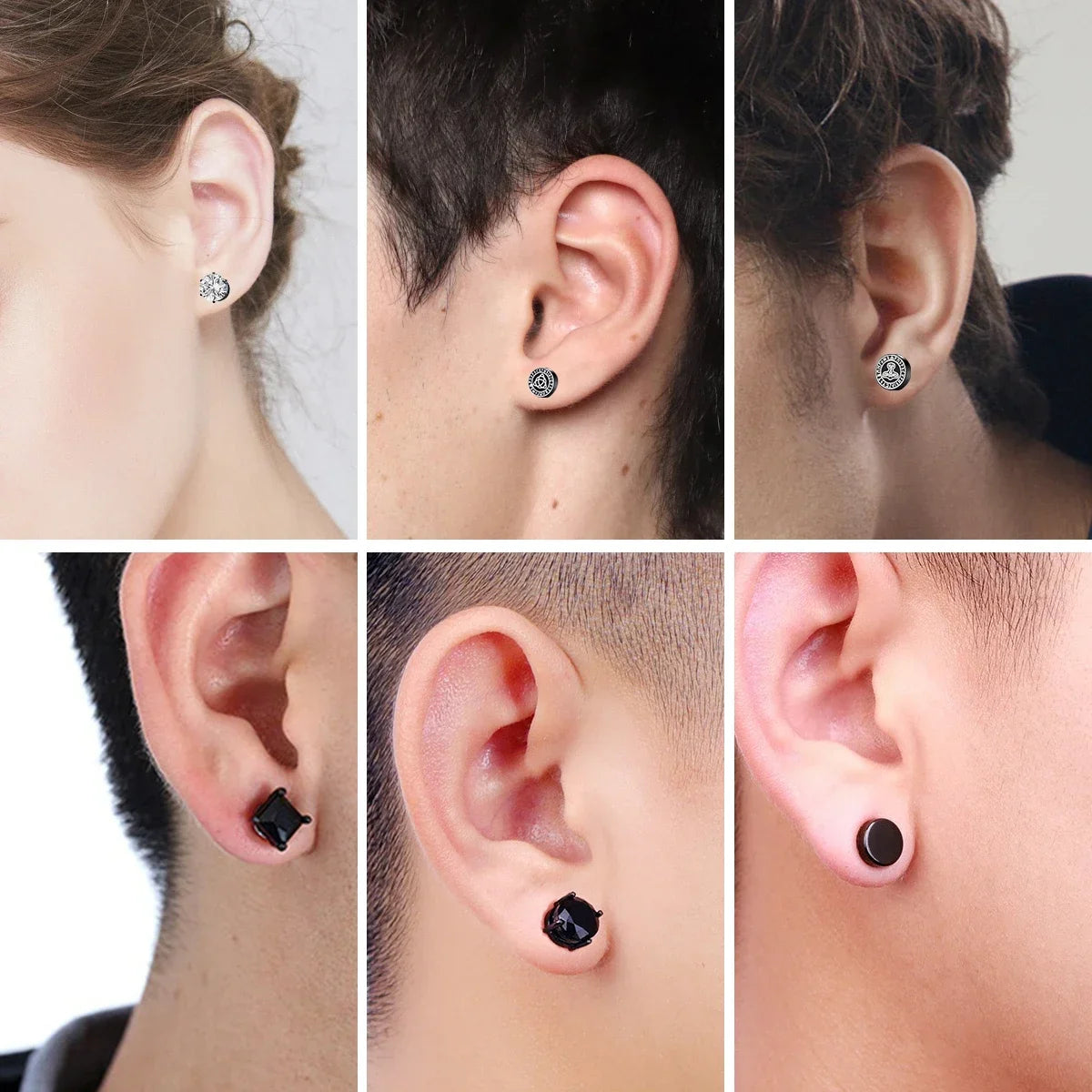1Pairs Punk Round Zircon Magnetic Ear Stud Clip Earrings Non Piercing