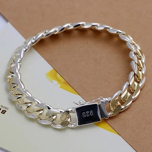 Fine 925 Sterling Silver Noble Nice Chain Solid Bracelet for Women Men
