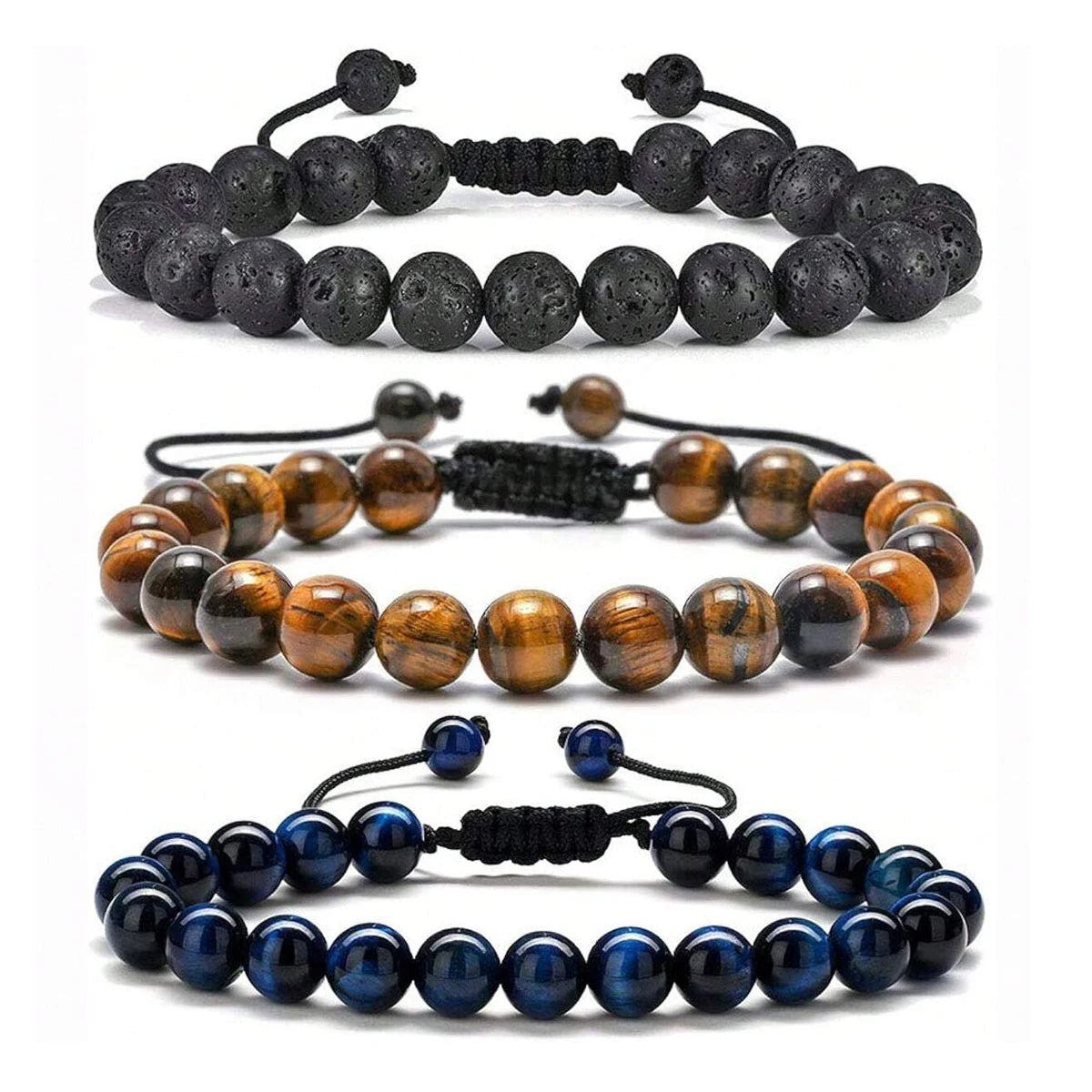 3 Style 8mm Natural Tiger Eyes Lava Rock Protection HANDMADE Bracelet