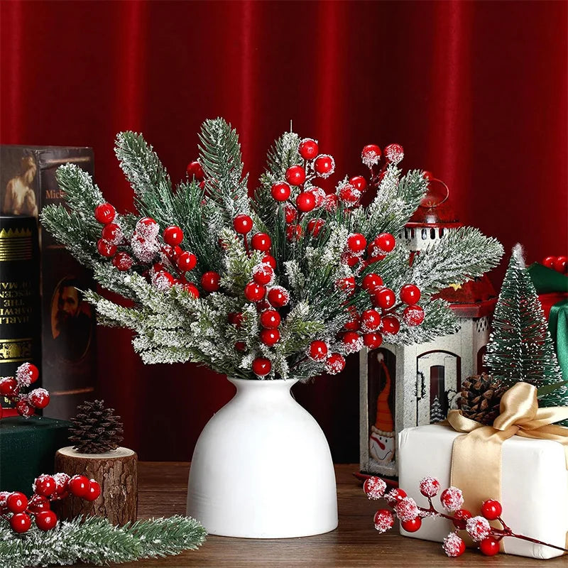 20/26cm Christmas Decoration Artificial Pine Needle Branches Red Holly