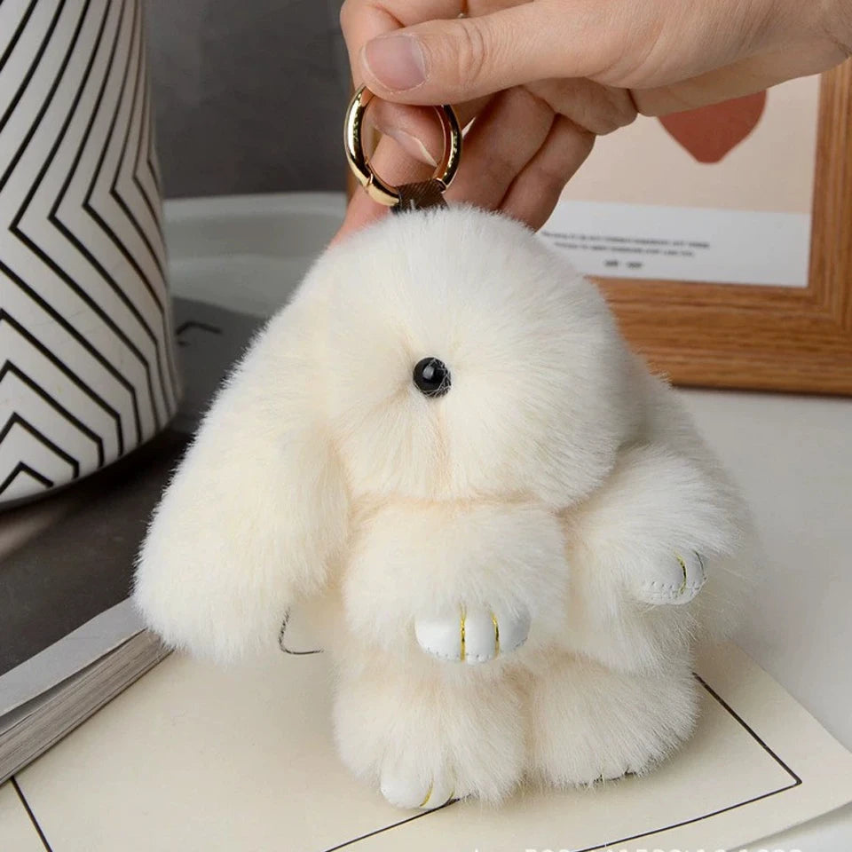 ZAKOL 15cm Fluffy Rabbit Fur Pompon Bunny Keychain Soft Cute Rabbit