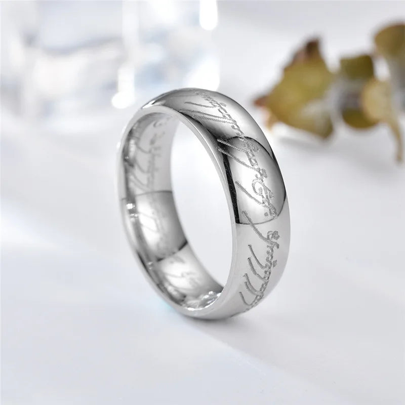 6MM Stainless Steel Laser Engraving Exquisite Couples Wedding Rings,
