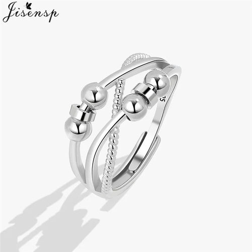 Simple Metal Beads Fidget Rotating Rings for Women Men Rotate Freely