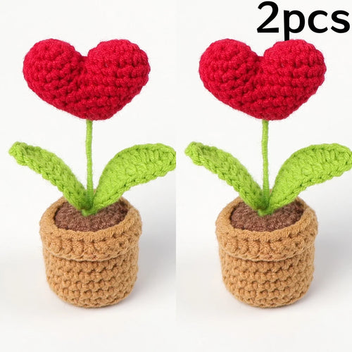 1/2/3/5Pcs Handmade Knitted Flower Pot Red Heart Shaped Knit Imitation