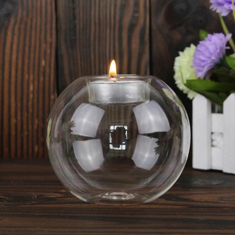 Transparent Glass Candle Holder European Glass Round Candle Holder
