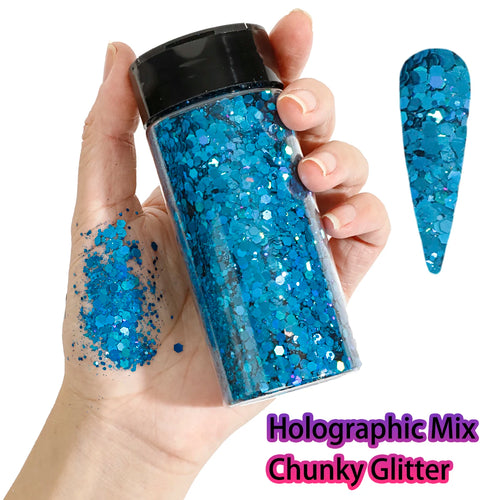 1Bottle Holographic Chunky Glitter 80g Craft Glitter Powder Mixed