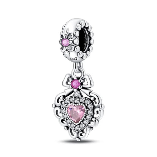 Classic Silver Plated Lotus Guardian Angel Heart-Shaped Zircon Charms