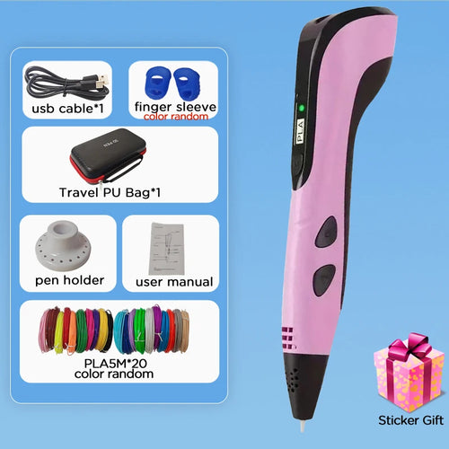 2025 Children 3D Printing Pen with LED Screen 100M PLA Power Adapter