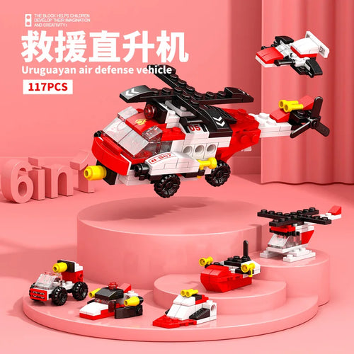 NEW DIY 6in1 Train Track Robot Helicopter Vehicle Building Blocks Kit