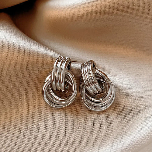 Fashion Glossy Three-Layer Textured Intersecting Knot Earrings for