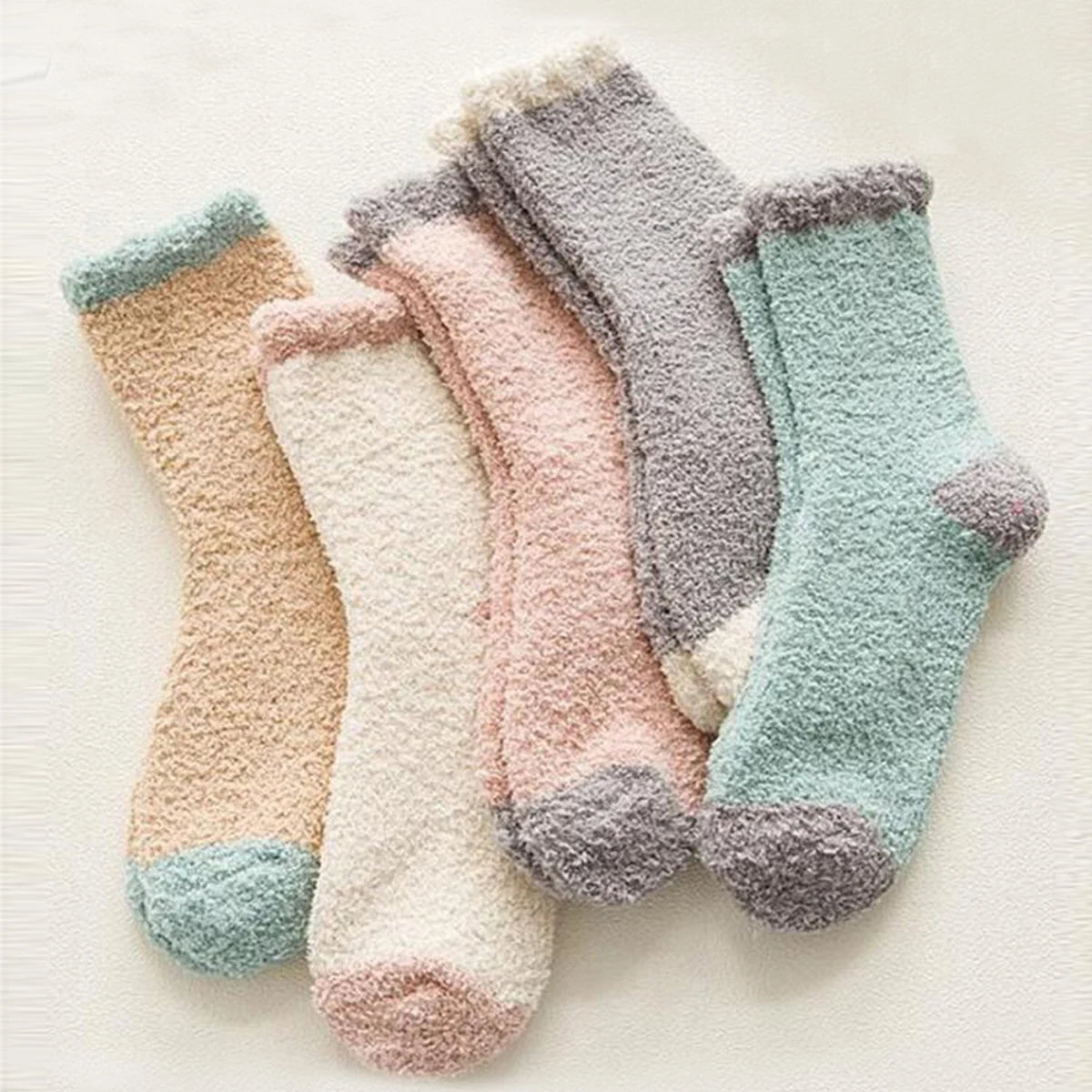 5 Pairs Women's Bed Socks Block Color Fluffy Warm Winter Christmas