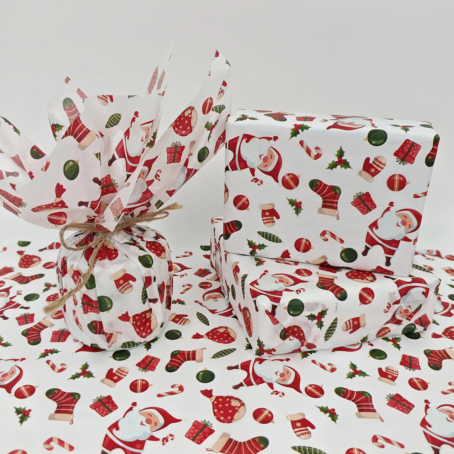 10/20 Sheets, Santa and Christmas Gift Patterned Tissue Paper, Santa,