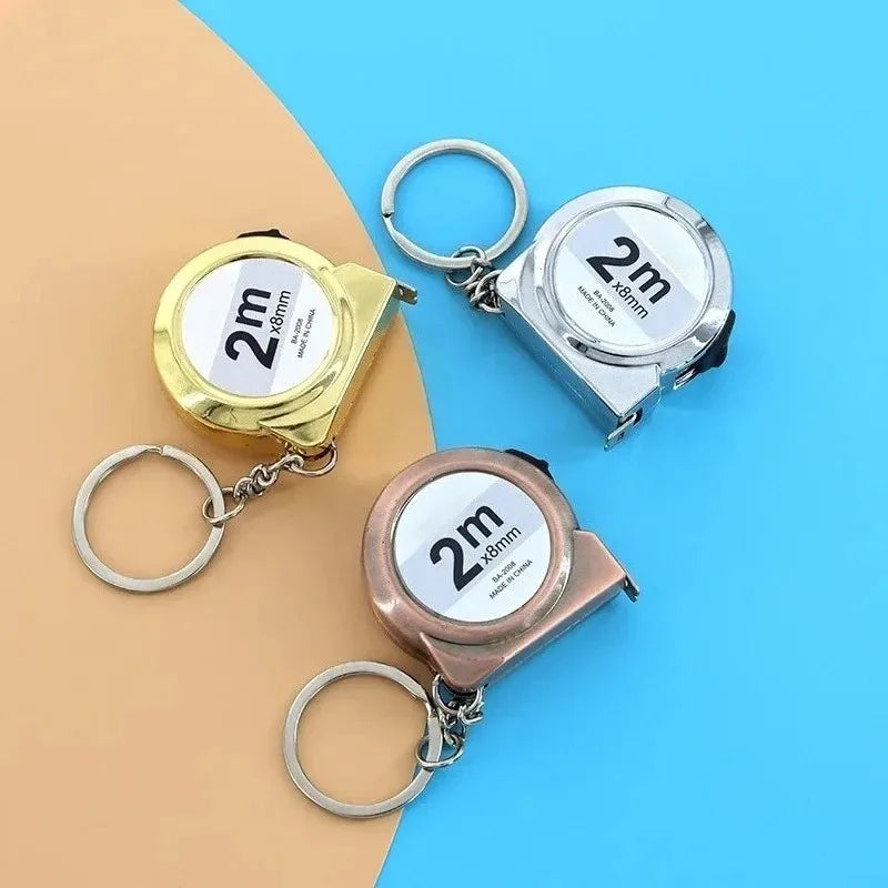 Mini Retractable 2m Tape Measure with Keychain, Portable Mild Steel