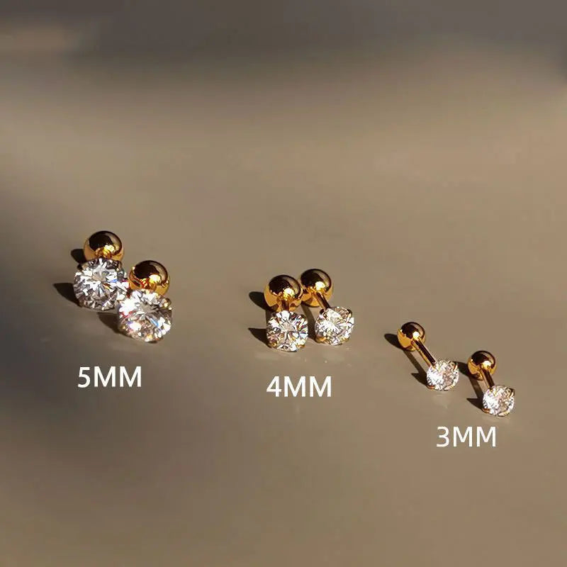 3Pairs Classic Round Cubic Zirconia Stud Earrings For Women Stainless