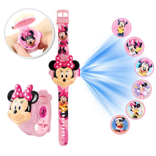 3D Cartoon Stitch Kids Watches For Girls Projection Unicorn Mickey