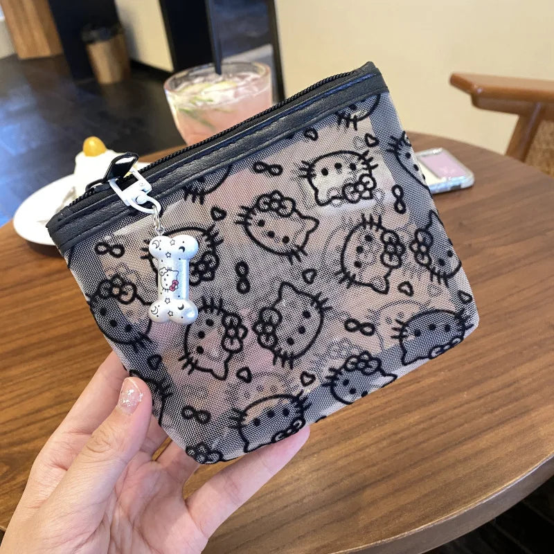 Transparent Mesh Hello Kitty Coin Purse Cartoon Style Fashionable,