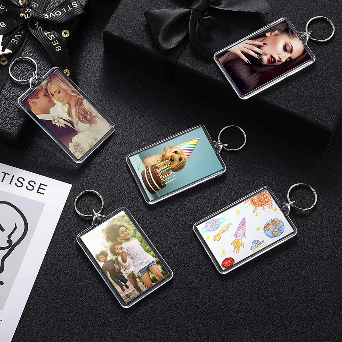 10pcs Transparent Photo Frame Keychain Tassels Snap-In Custom Insert