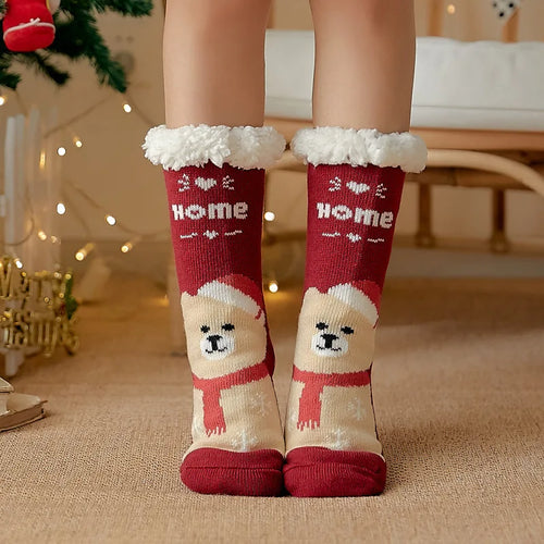 Winter Warm Socks Women penguin Plush Soft Female Non Grip Floor