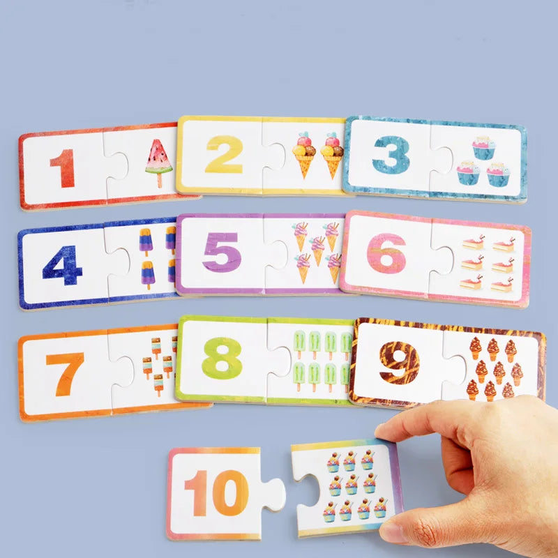 Wooden Number Matching Puzzle Toys Montessori Early Education Digital