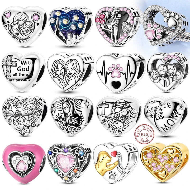 New Love Heart Shaped Charms 925 Sterling Silver Family Love