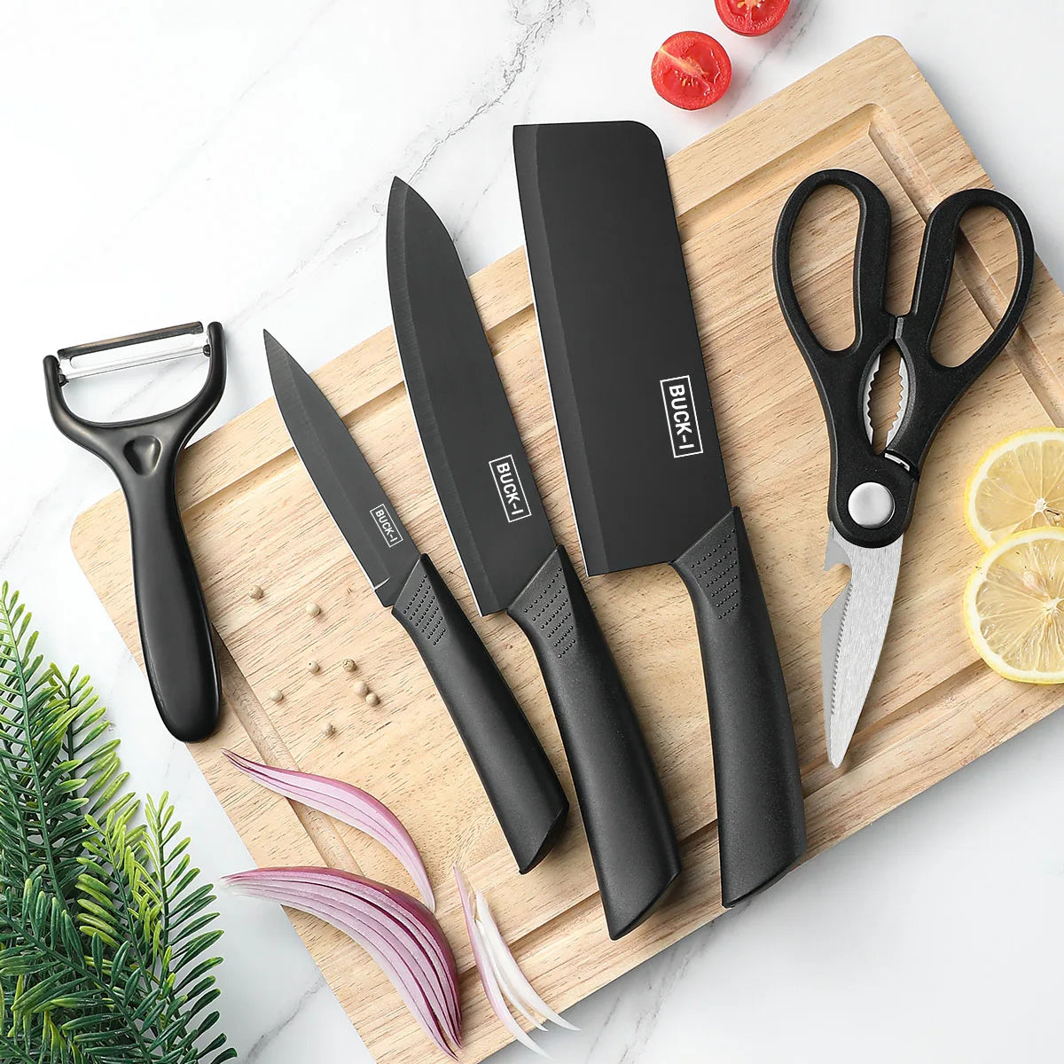 3/5pcs Kitchen knife set, high-grade black steel knife set Gift knife