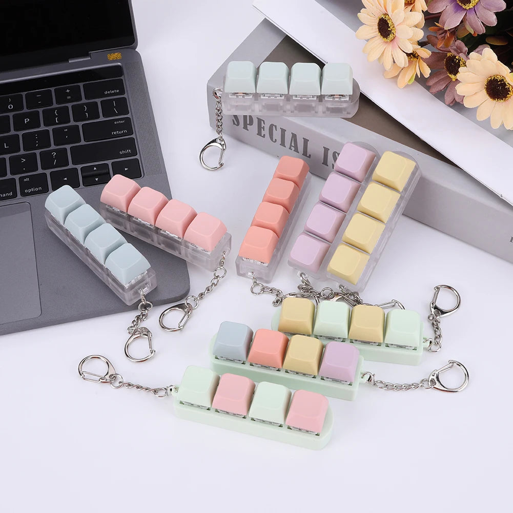 Button Keycap Fidget Keychain 4 Keys Keyboard Decompression Toys DIY