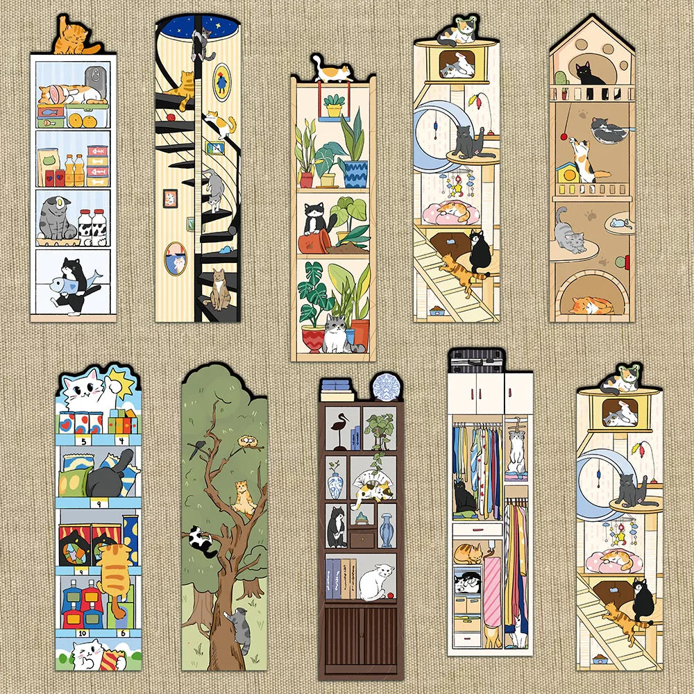 30PCS Cat Scene Bookmark Cartoon Cute Reading Page Book Label