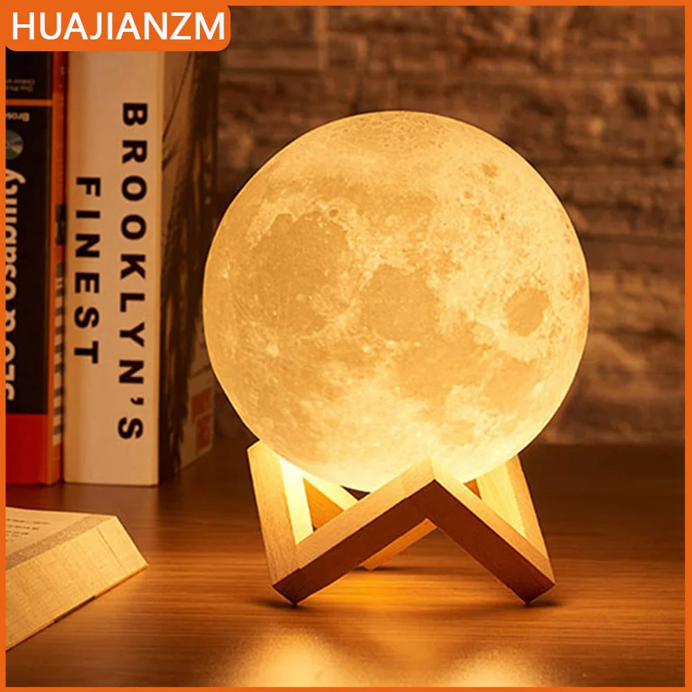 Moon Lamp LED Night Light Battery Powered With Stand Starry Lamp For