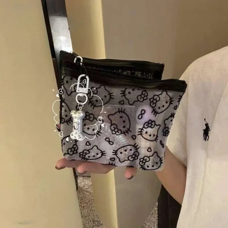 Transparent Mesh Hello Kitty Coin Purse Cartoon Style Fashionable,
