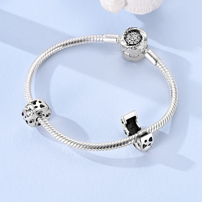 Original 925 Sterling Silver Clip Charm Inlaid Zircon Cat Butterfly