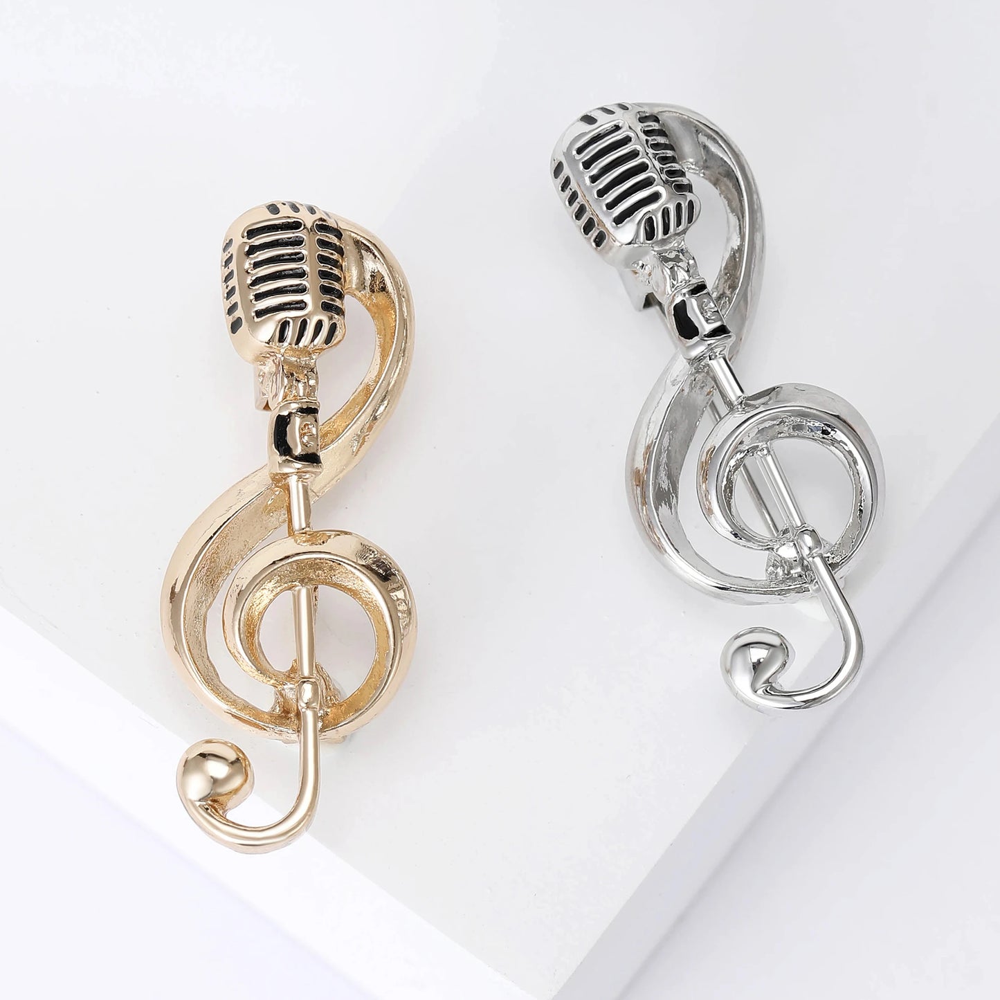 Trendy Smooth Notes Brooches for Women Unisex Music Microphones Pins