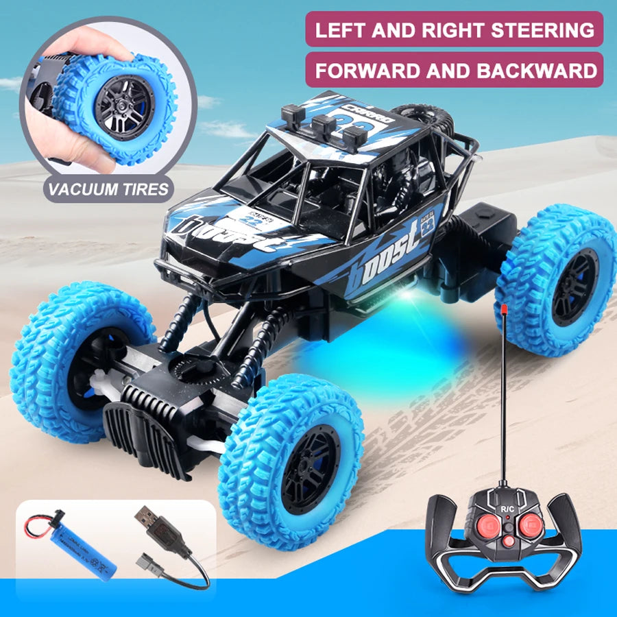 Remote control car with colorful flashing lights, rubber wheels,