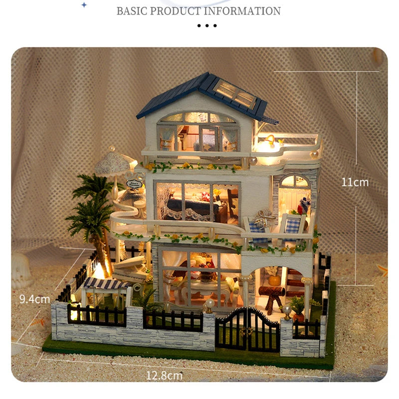 Diy Mini Wooden Dollhouse  Furniture Light Kit Doll House Casa