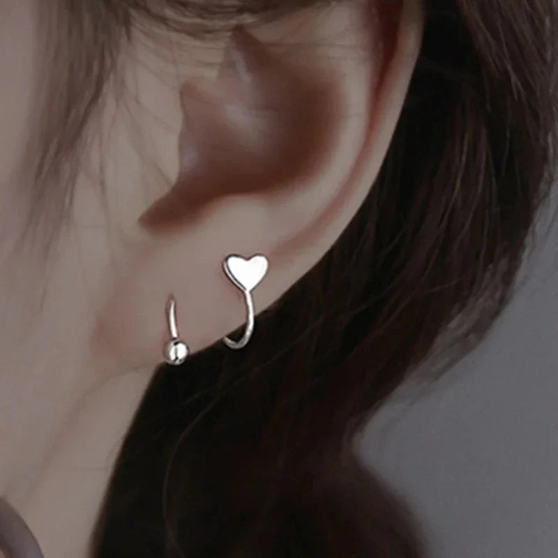 2pcs Stainless Steel Spiral Twisted Stud Earrings, Lip Piercing Heart