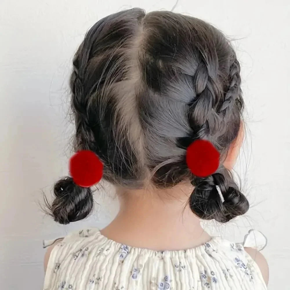 20Pcs Girls Colorful Plush Ball Elastic Hair Bands Kids Ponytail Ties