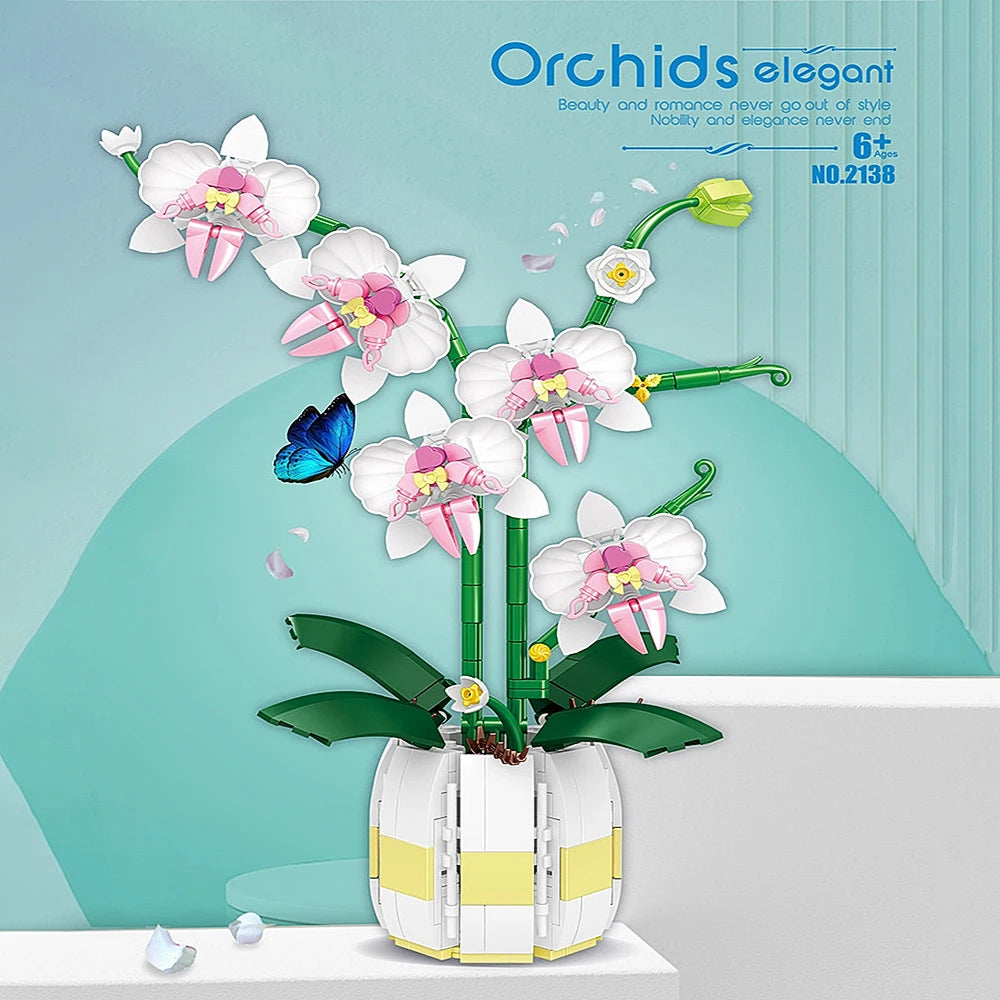 Building Blocks Orchid Flowers Bouquet Flower Blocks Bonsai Plant