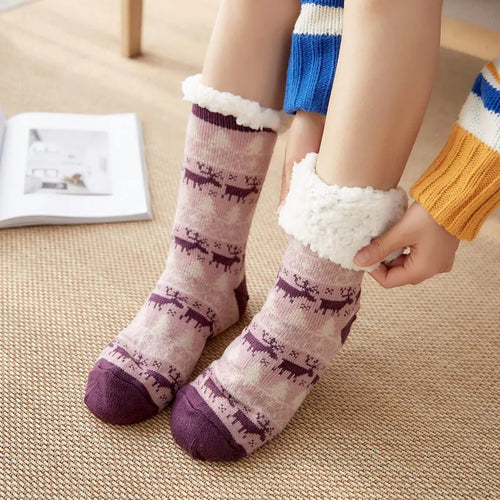 Winter Warm Socks Women penguin Plush Soft Female Non Grip Floor