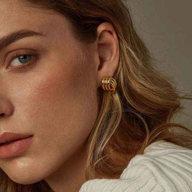 Fashion Glossy Three-Layer Textured Intersecting Knot Earrings for
